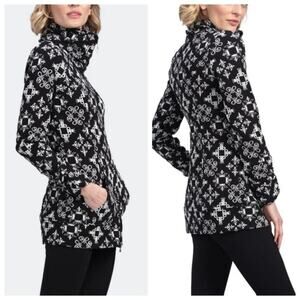 Tonia Debellis Molly Jacket  Black and White Knit Patterned Mock Neck Zip Up